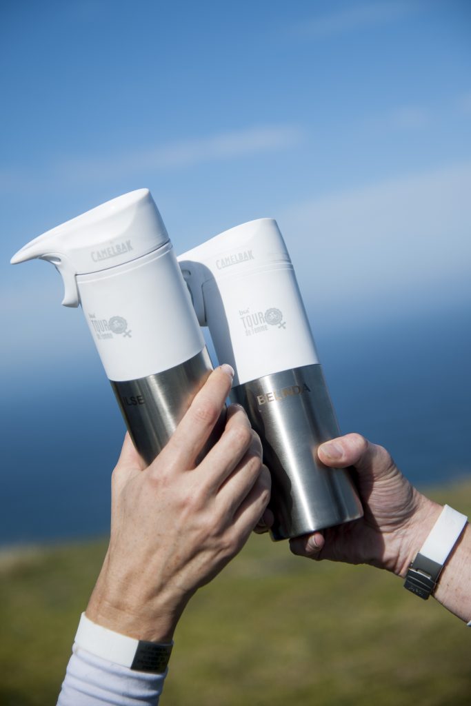 Personalised Camelbak bottles engraved with riders' names
